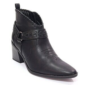 Frye & Co Women's Palma Booties Western Harness Ankle Boot Black Faux Leather 8M